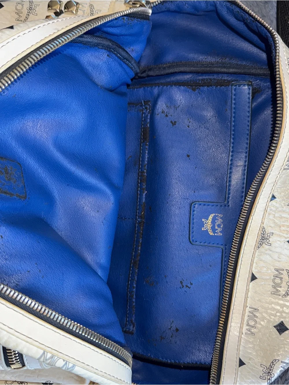 USED MCM Black & White Studded Backpack.